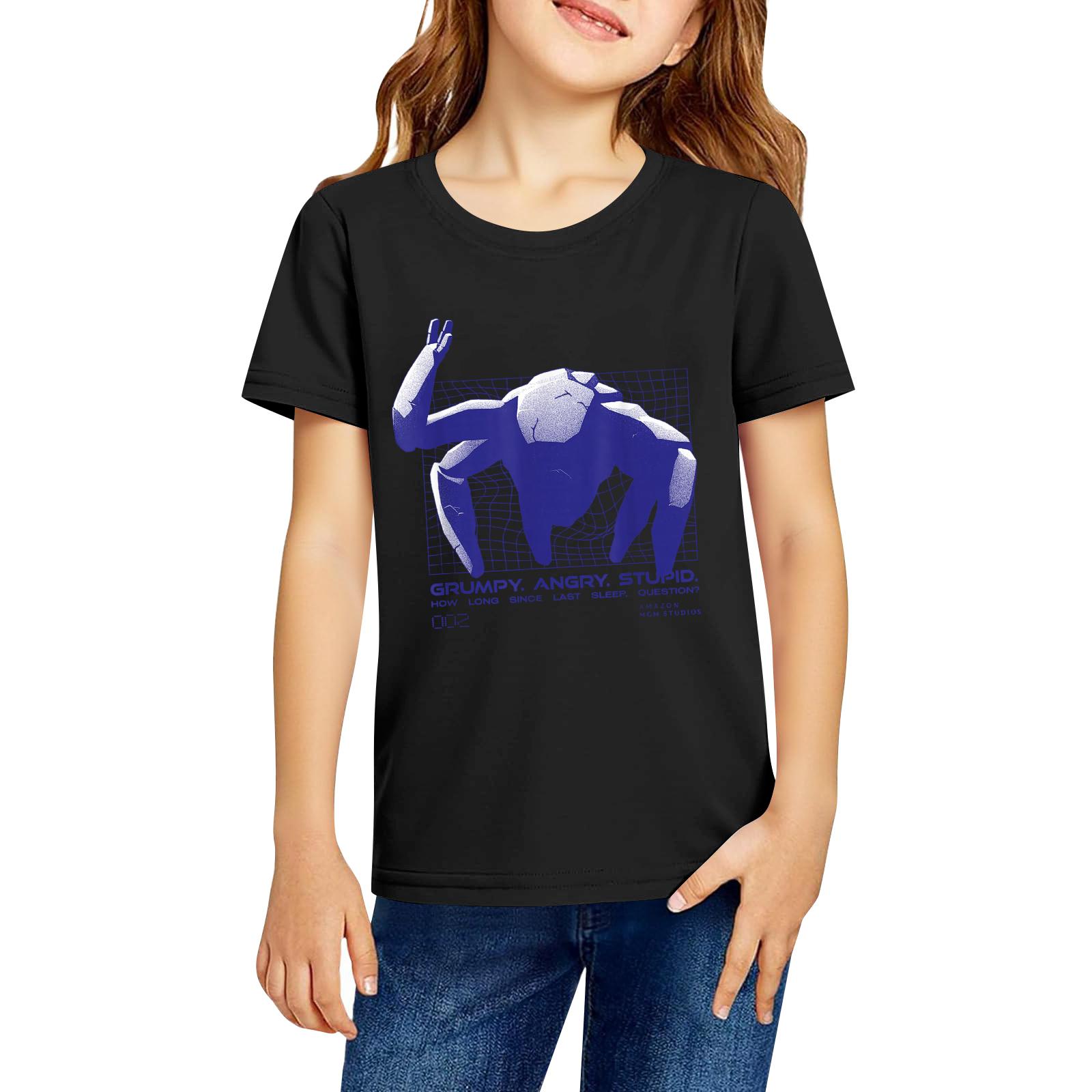 

Модная рабочая одежда с короткими рукавами и круглым вырезом, топы с принтом для детских летних топов 100 чёрный