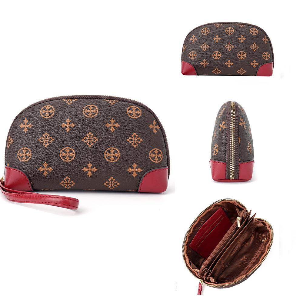 Женский кошелек для монет в клетку с монограммой, кошелек в европейском и американском стиле, винтажный кошелек из искусственной кожи, сумка для хранения на молнии со шнурком темно-красного