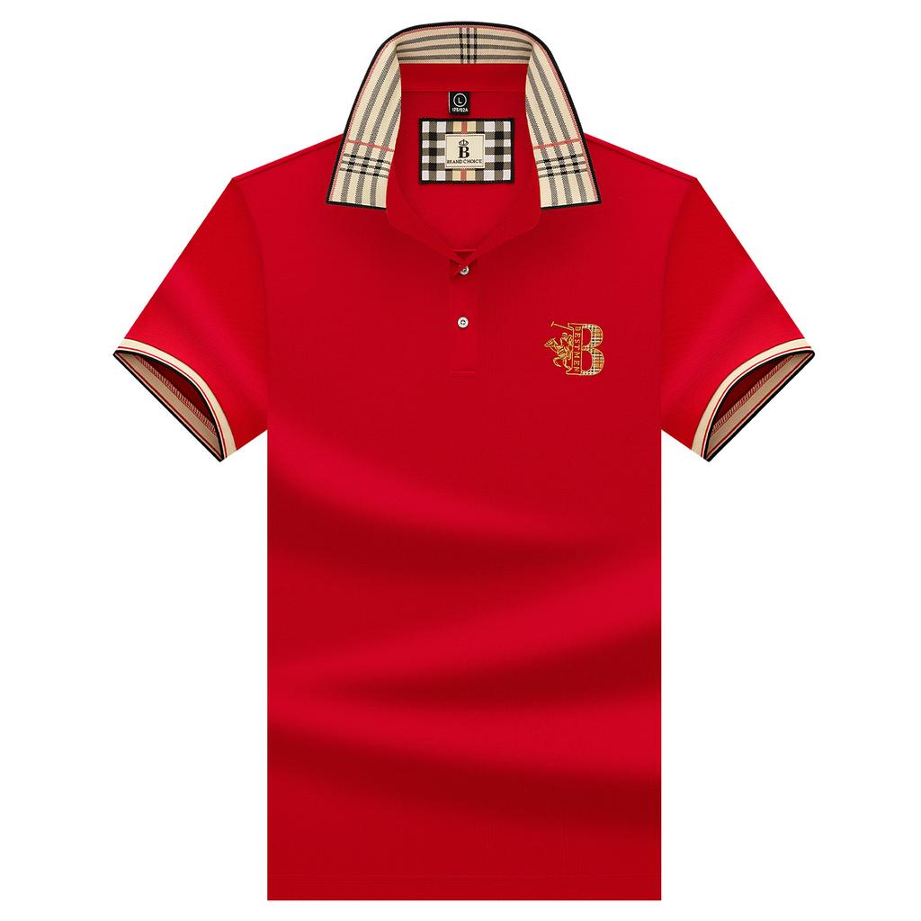 Summer Men'S Plaid Polo Shirt With A Turn-Down Collar Loose Fit Large Size Business Casual Dad-Style Short-Sleeve T-Shirt