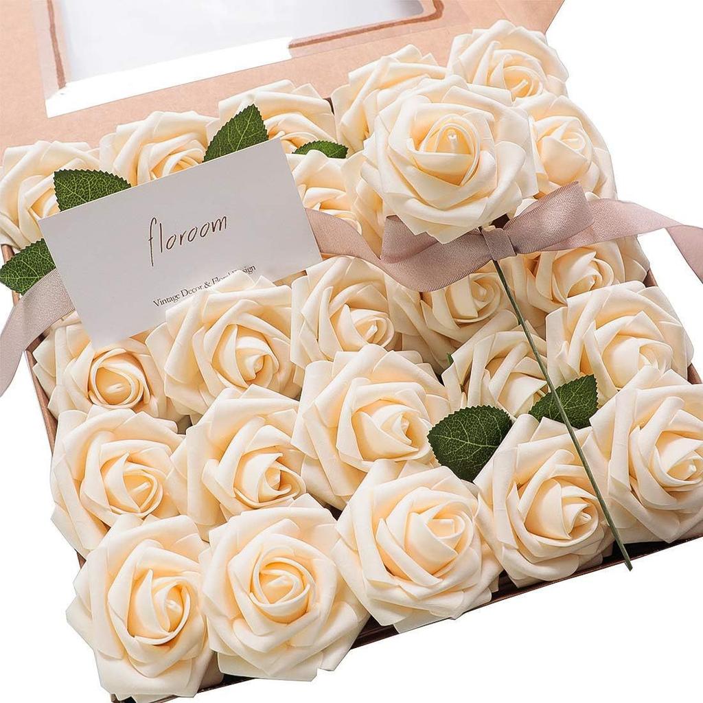Pu European Gift Box With 8Cm Simulated Foam Roses And 50 Leaves In A Box, Home Floral Decoration