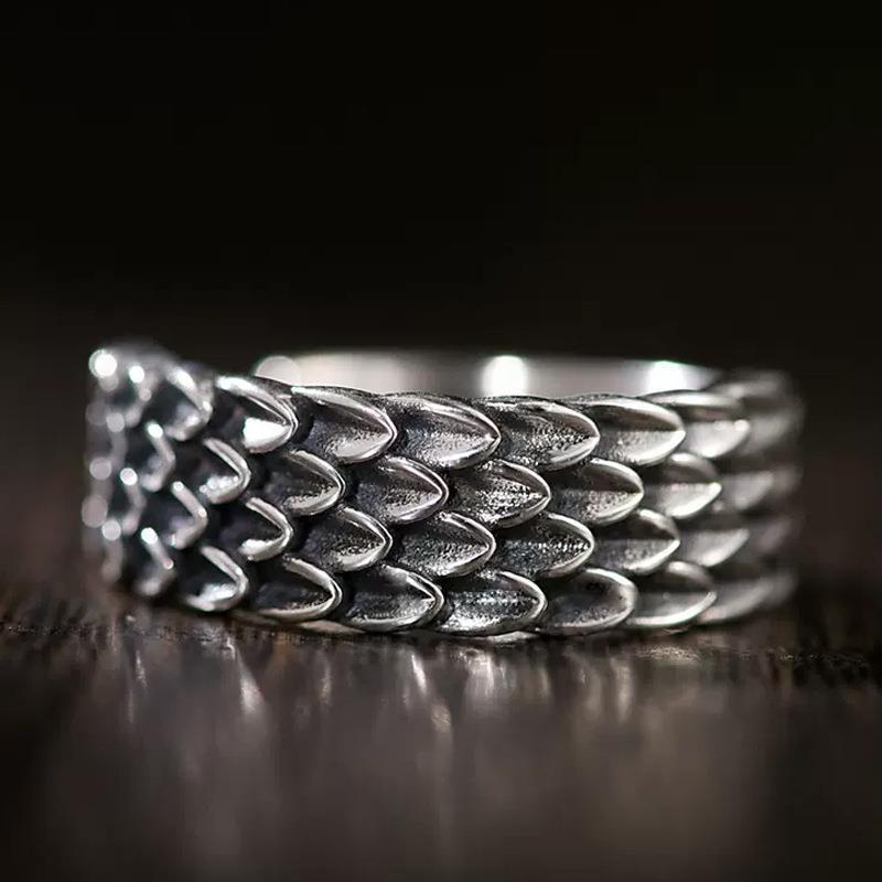 Retro Reverse Scale Ring for Men, Chinese Style and Trendy Scales, Fashionable Dragon Scale Open Finger