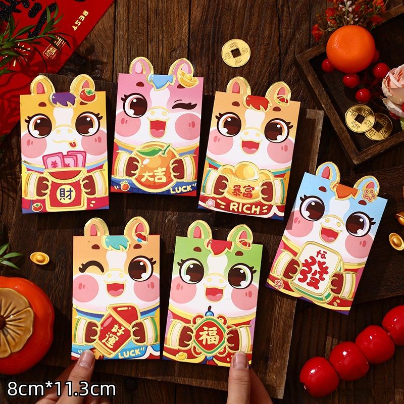 6Pcs 2026 Horse Year Cartoon  Year Red Packet Lucky Red Envelope Creative Spring Festival Birthday Wedding Lucky Money Pouch