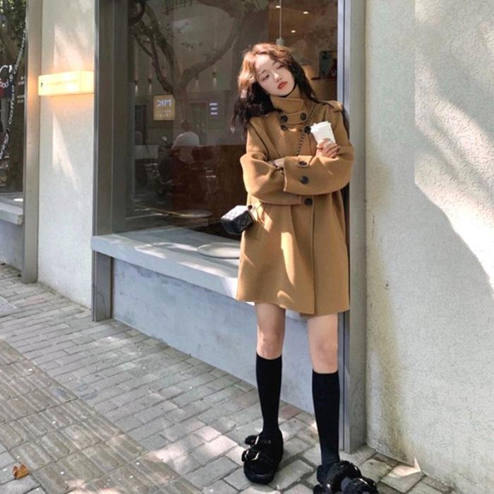 

New autumn black trench coat for women, small spring and autumn medium and long Korean version casual loose double-breasted coat 2XL хакі