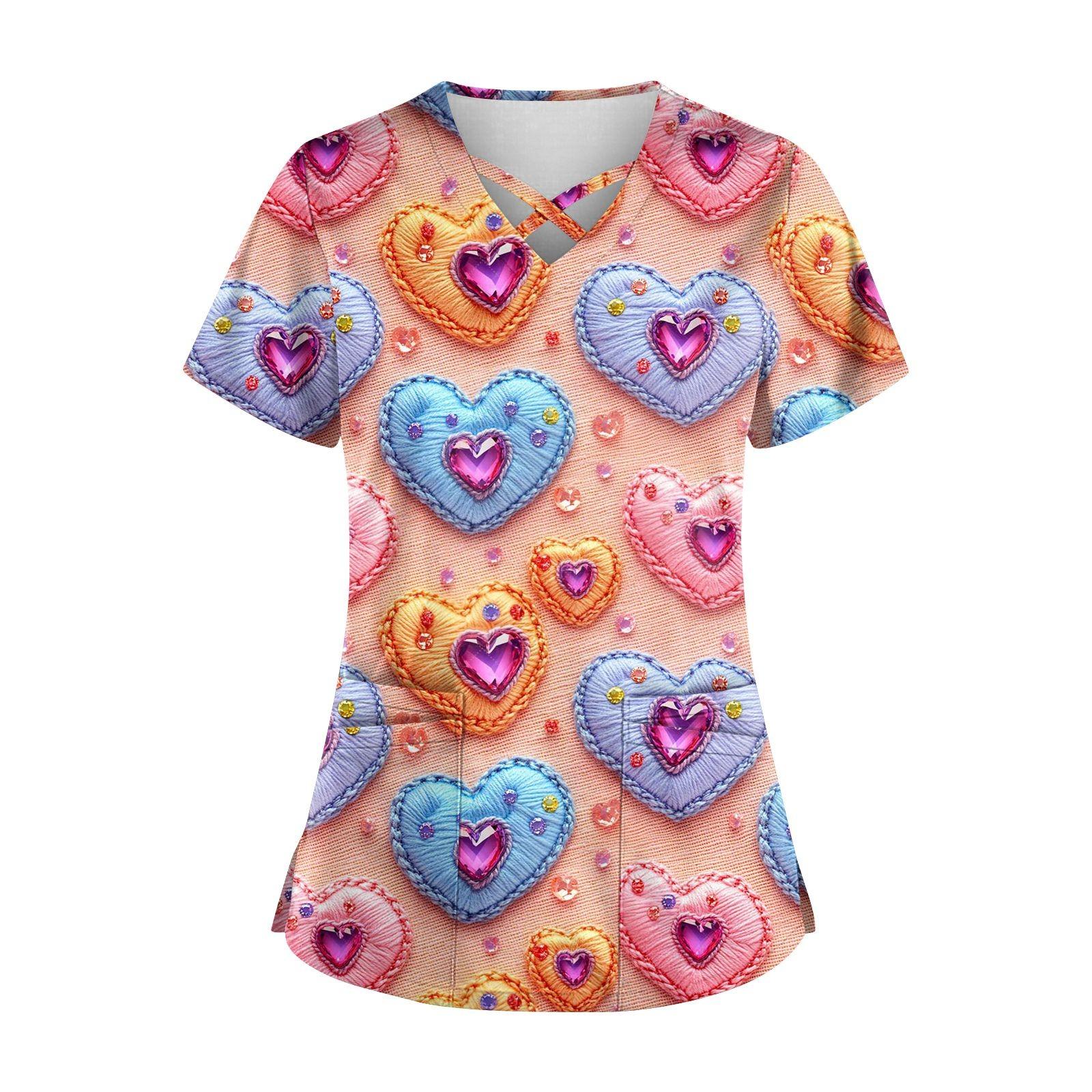 

Жіночий вільний пуловер з футболкою з принтом і короткими рукавами до Дня Святого Валентина S помаранчевий