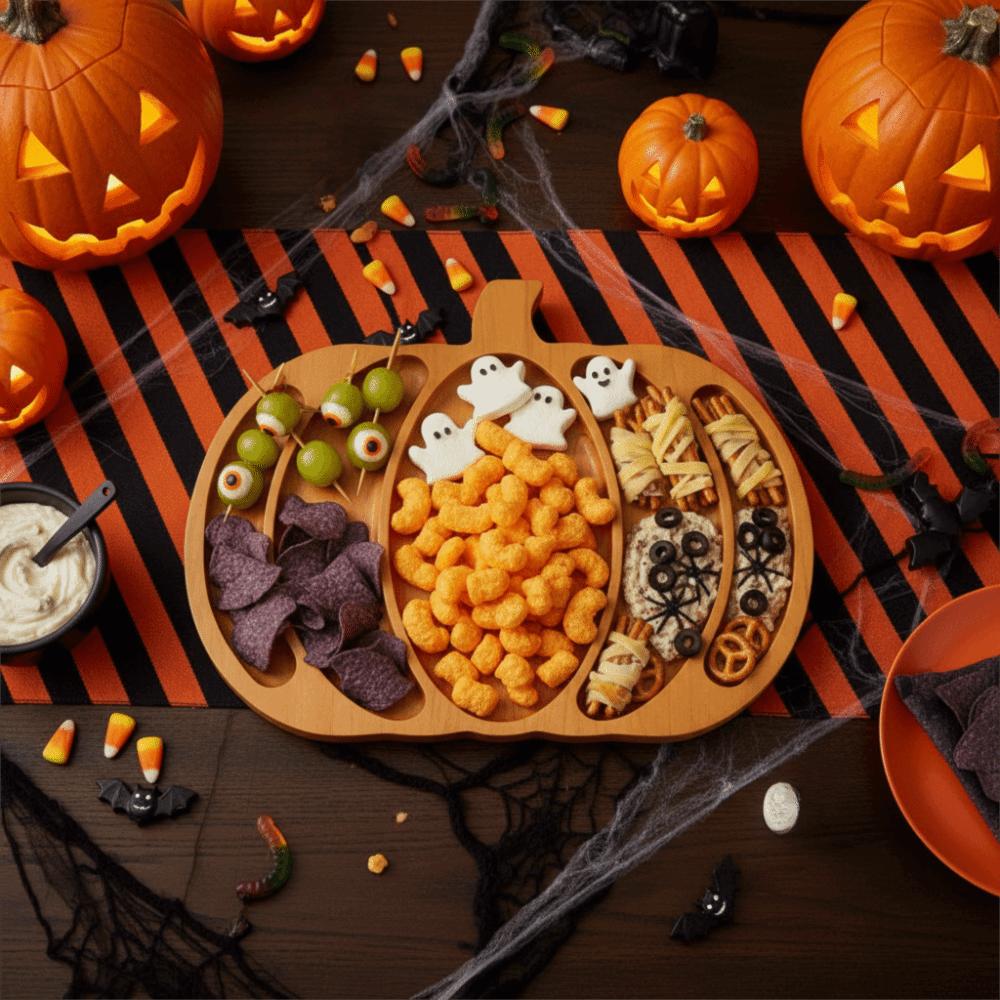 5 Grid Snack Serving Plate with Compartment Nut Platter Halloween Pumpkin Snack Tray Tea Table