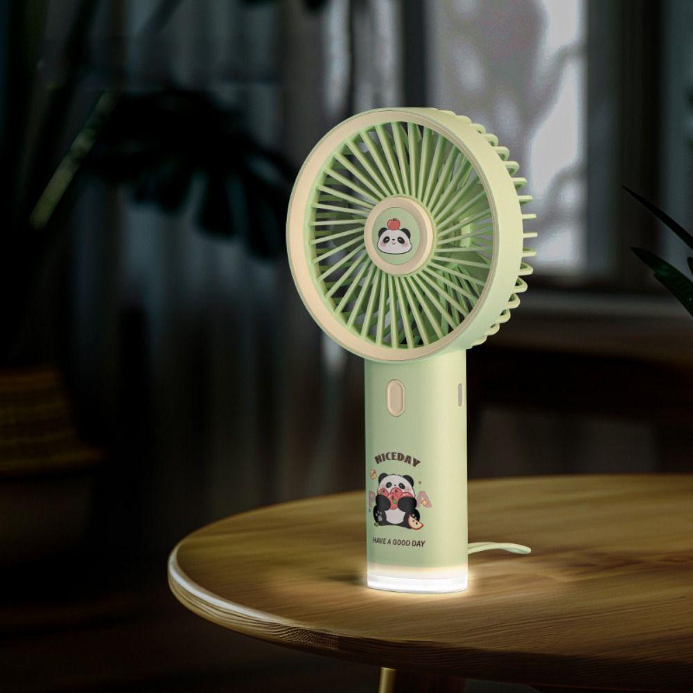 Green Cartoon Panda Fan Creative Cartoon Handheld Fan Simple Mini Electronic Fan  Camping