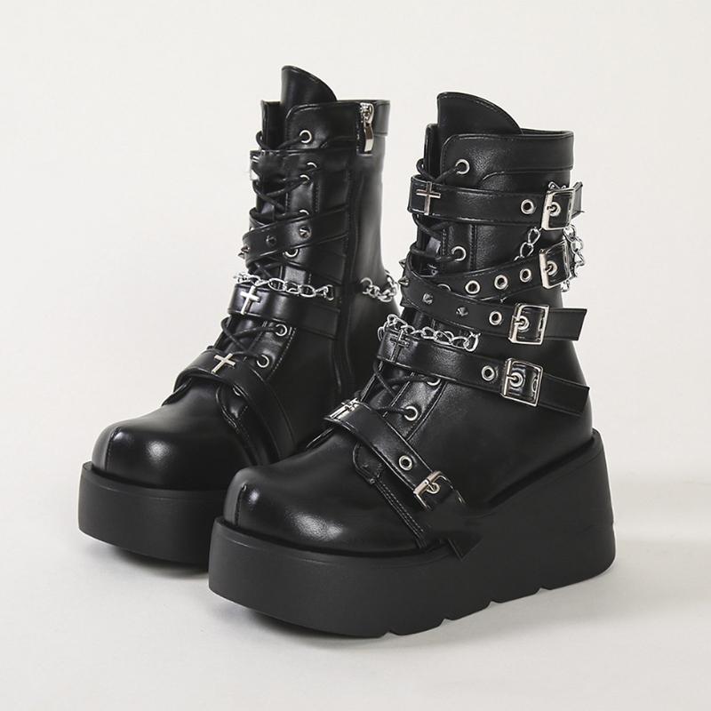 Gothic Platform Vampire Women Mid Calf Boots Winter Women Boots Shoes