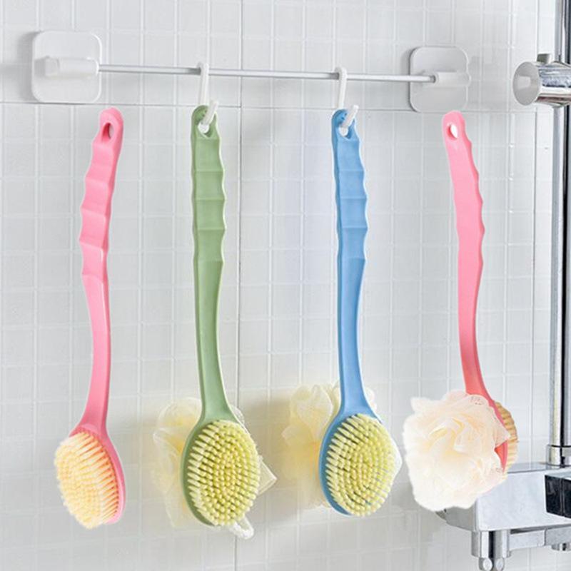 2 In 1 Long Handle Bath Brush Soft Bristles Exfoliating Loofah Puff For Shower Back Cleaning For Men Women