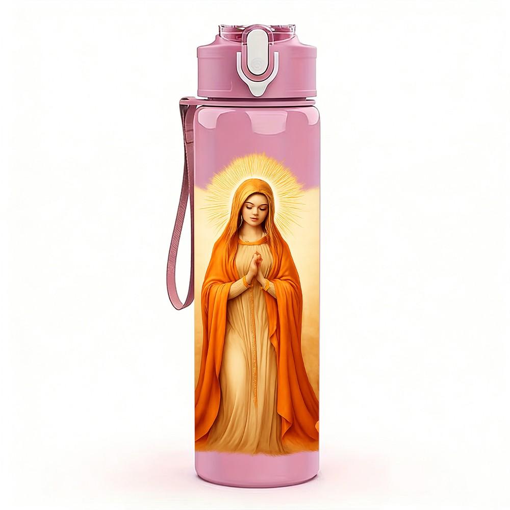 1PC Virgin Mary Yellow Robe Portrait Print 750ml Color Plastic Sports Water Bottle Leakproof Flip Straw Lid Suitable for Sports Office Home Use