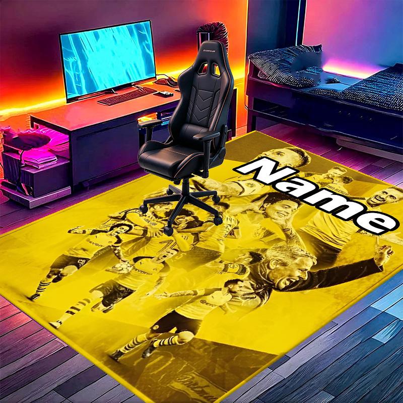 Alfombra Personalizada con Nombre y Estampado del Borussia Dortmund, Alfombra Versátil para Decoración del Hogar, para Sala de Juegos, Apartamento, Balcón, Entrada, Pasillo Regalo