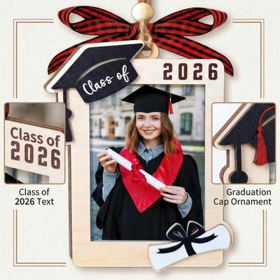 Class Of 2026 Graduation Photo Frame Ornament, Wooden Grad Picture Frame Hanging Decor For Graduate Gift & Christmas Tree