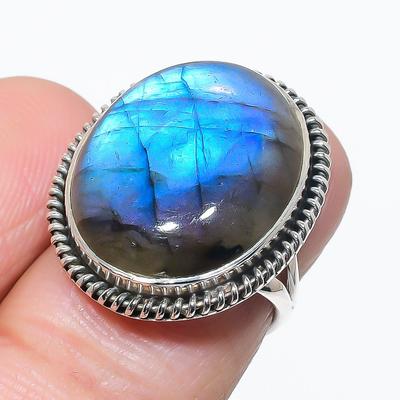 Natural Labradorite Gemstone Handmade 925 Solid Silver Jewelry Ring Size 6 c7K90