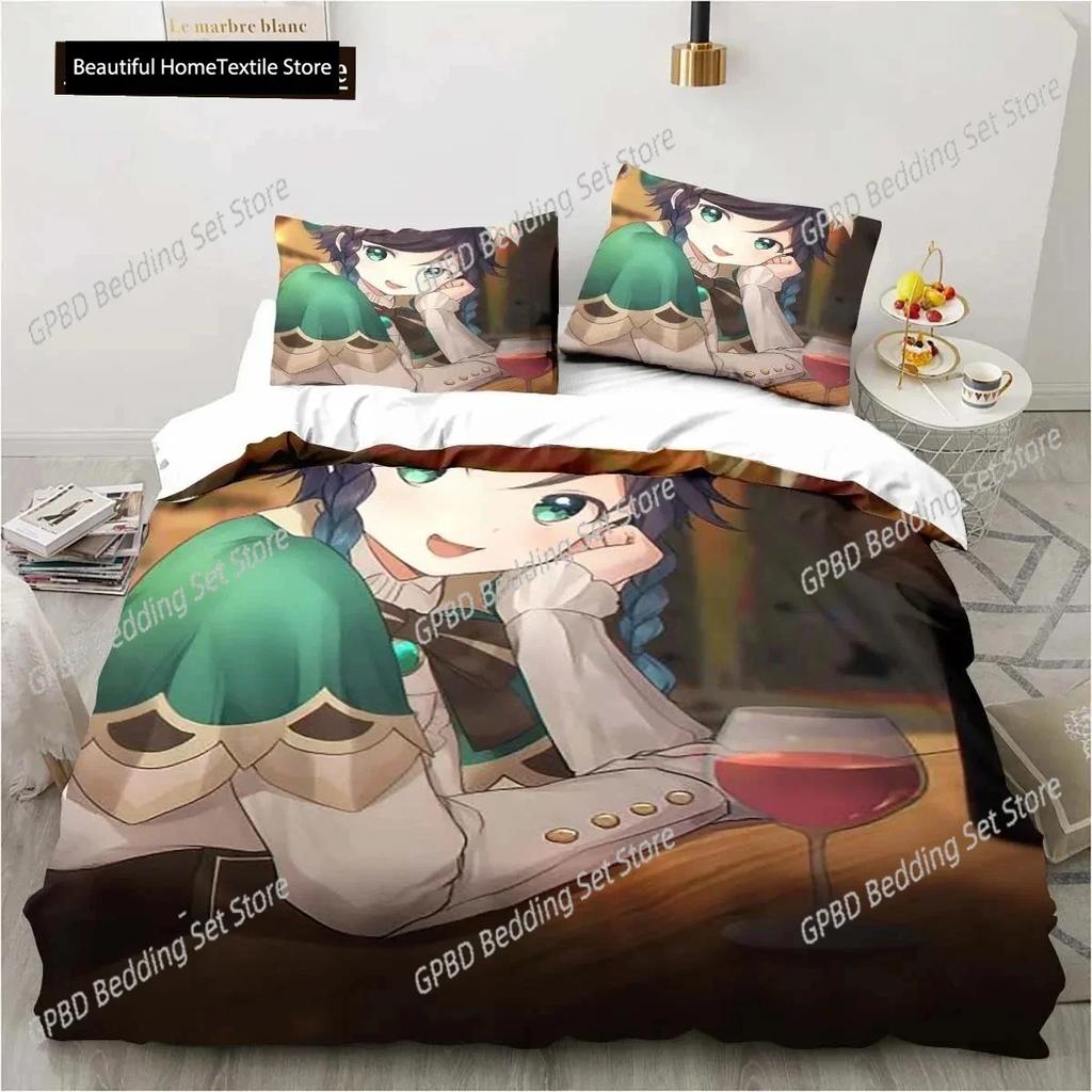 Cartoon Anime Genshin Impact Game 3D NEW Duvet Cover Pillowcase Bedding Set Adult Boy Girl Bedroom Children Single Double Large