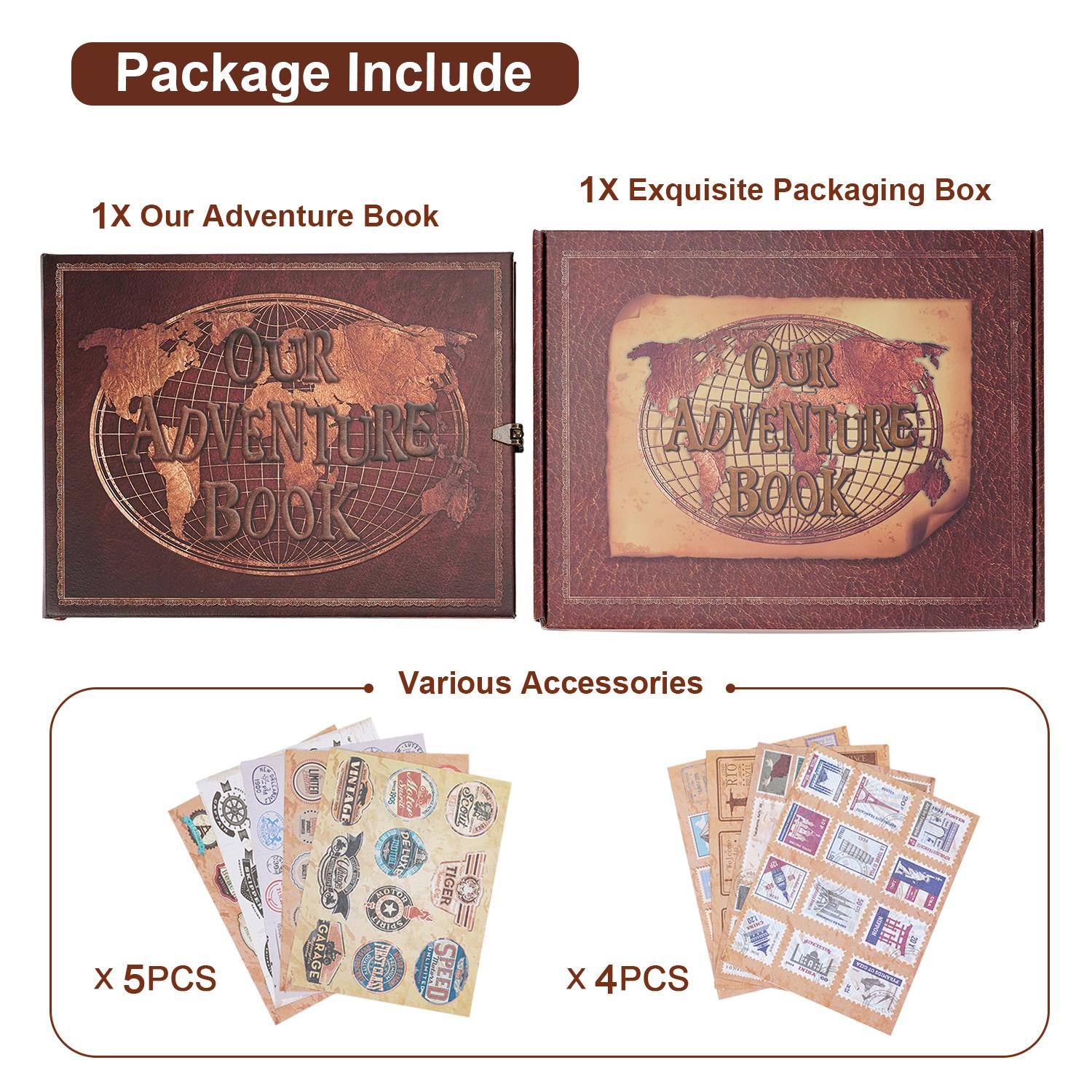 

180Pages DIY Travel Photo Album Scrapbook Our Adventure Book Embossed Leather Retro Hard Cover Anniversary Album Creative Gift