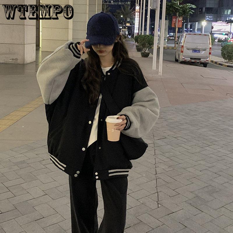 Spring Autumn Women Baseball Jackets Harajuku Casual Loose Pockets Korean Bomber Sweatshirt Uniform Streetwear Tops Coats