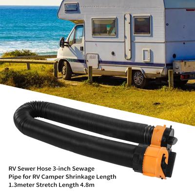 RV Sewer Hose 3inch Sewage Pipe for RV Camper Shrinkage Length 1.3meter  Stretch Length 4.8m