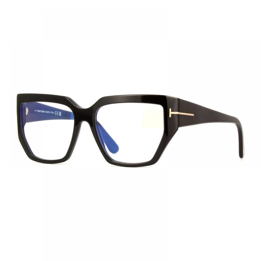 Tom Ford Eyeglasses Square Full Rim Dark Havana Frame And Clear Blue Light Block Lenses Lens Ft5951 B052 Black