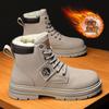 Martin Boots Men's Winter Velvet British Retro High-top Leather Boots Men's Medium-top Thick-soled Tooling Short Boots Thickened Cotton Shoes