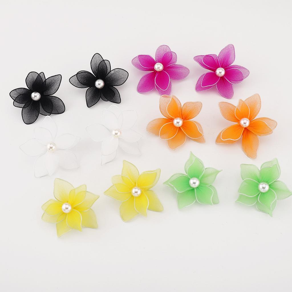 Summer Casual Vacation Sweet Double Layer Mesh 3D Flower Stud Earrings Fresh All Match Women Ear Jewelry Fashion New