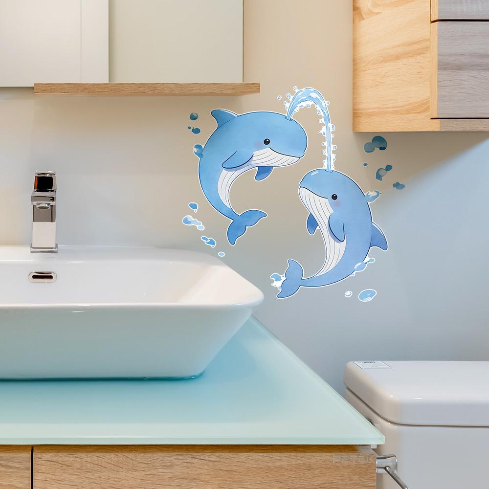 Cartoon Playtime in The Water, Dolphins, Bathroom, Toilet, Wall Decoration, Night Light Stickers