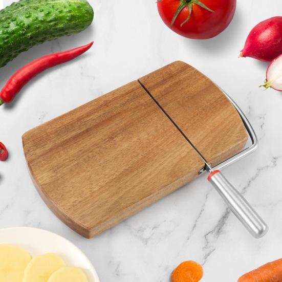 Wood Cheese Slicer with Stainless Steel Wire Adjustable Cheese Butter Cutter