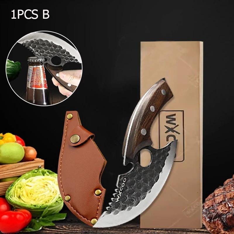 WXCOO Multifunctional Kitchen Knife Chef Knife for BBQ Cooking Meat Cleaver Butcher Knife Fruit Slicing Wooden Handle