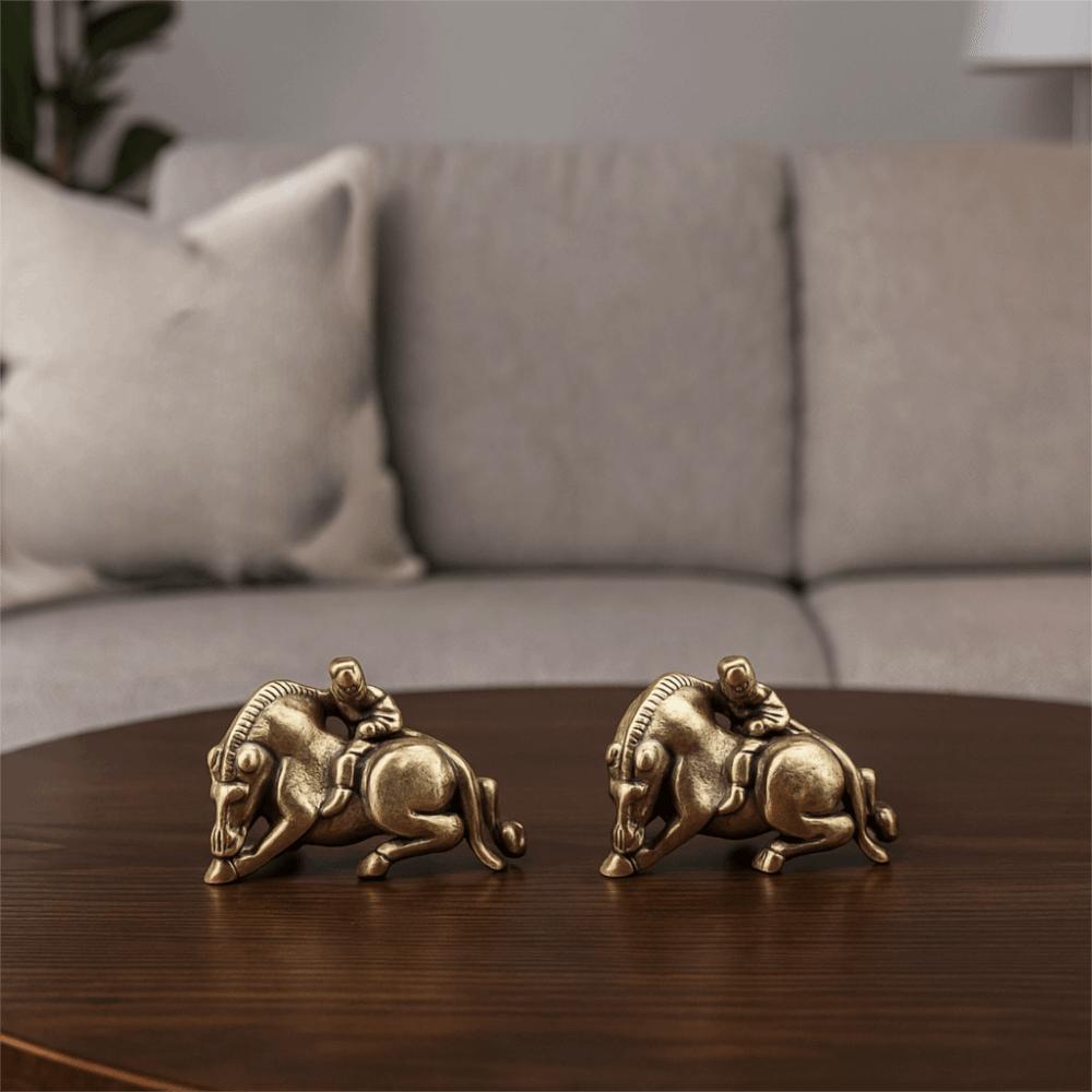 Decorative Zodiac Horse Figurine Brass Minature Horse Figurines Child Riding Horse Ornament Office