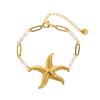 Summer new retro ocean series starfish pendant stainless steel necklace paperclip shell chain bracelet