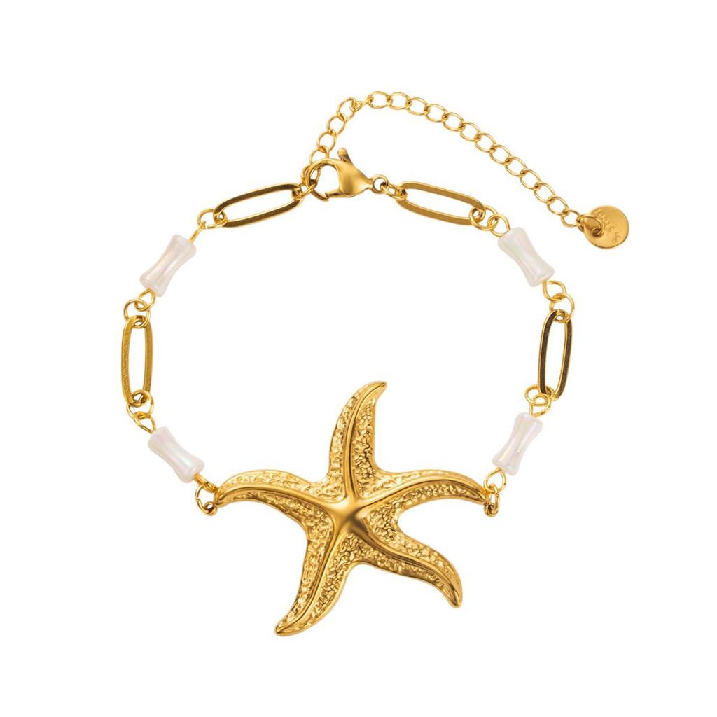 Summer new retro ocean series starfish pendant stainless steel necklace paperclip shell chain bracelet