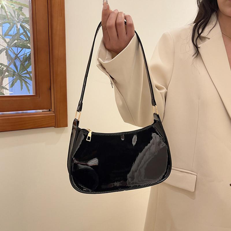 Women's Patent Leather Handbag Versatile Fashion Shoulder Casual Commuting Bags Girl Brand Designer Zipper Handbag