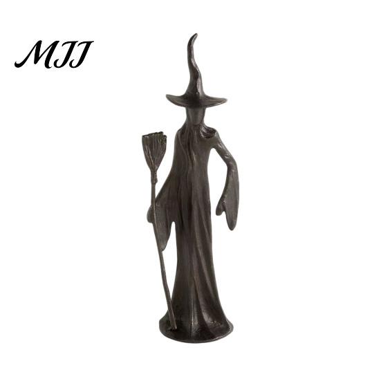Heavy Duty Resin Crafts Abstract Witch Figurine, Black Cat Statue, Gothic Dark Aesthetic Room Decor Ornament, Halloween Tabletop for Home Mantel