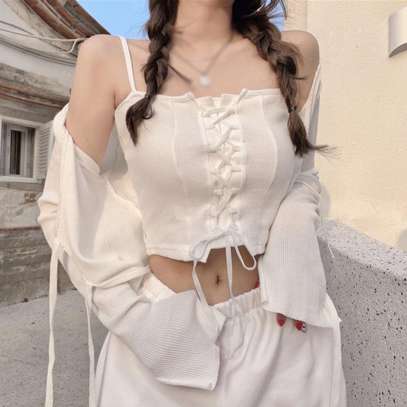 Sommer-Unterhemd für Damen, Oberbekleidung, Weste mit Seil-Design, kurzes, ärmelloses Strick-Tanktop