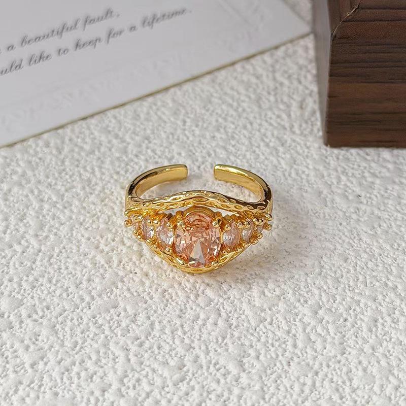 Micro Inlaid Personality Vintage Geometric Opening Ring Women'S Fashion Retro High Sense Niche Design Ring