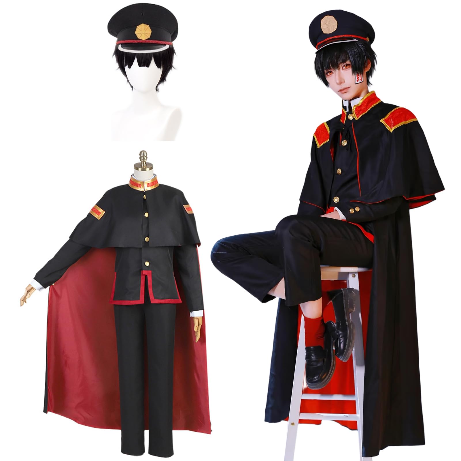 

Cosplay Costume with Cape and Yuzuki Military Adult School Stage Outfit Cape and Wig Size [Excellent Quality] Hanako-kun Wig, Fumi, Uniform, Costume,