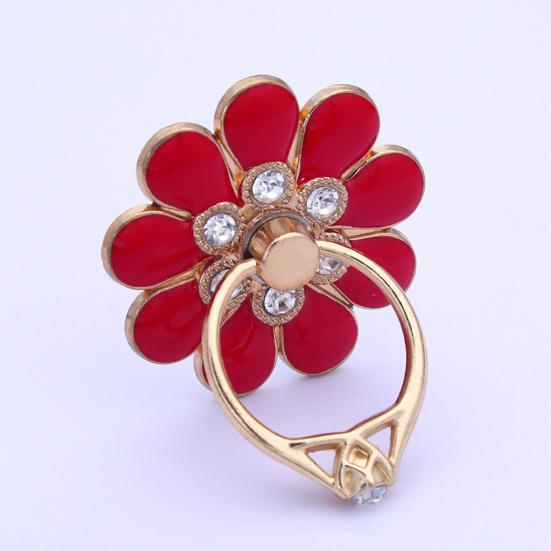 Finger Ring Holder Degree Rotating Metal Universal 360 Rhinestone Flower Shape Mobile Phone