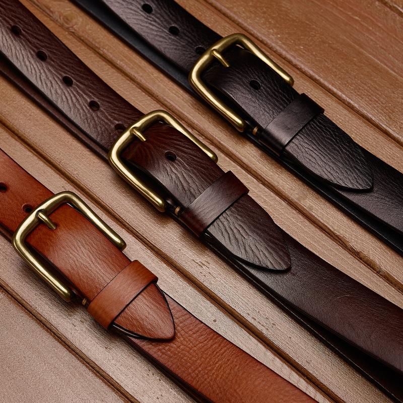 Men's Handmade Belt Retro Casual Versatile Belt Copper Buckle Belt First Layer Real Cowhide Belt