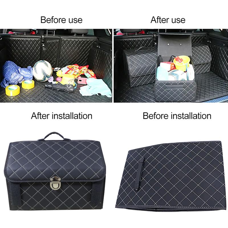 PU Leather Car Trunk Organizer Box Folding Large Capacity Auto Multiuse Tools Storage Bag Auto Accessories Storage Bag