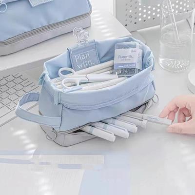 Milk Carton Pen Bag Pencil Case 2 Compartments Large Capacity with Handle Storage Pouch for Stationery School