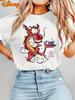 Mulan Red Edition Mushu Dragon Pattern Print for Unisex and Unisex Pure Cotton Round Neck Loose Shortsleeved Casual
