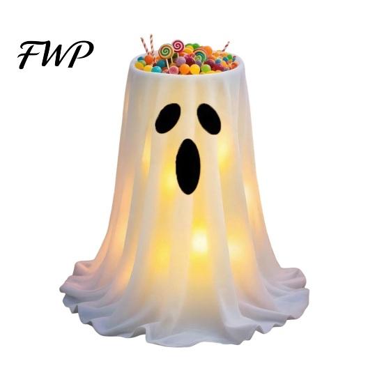 Large Candy Holder Halloween Ghost Bowl, Adjustable Height Holder, Trick or Spooky Party Decorations Treat Standing Storage Dish for Porch Lawn Garden