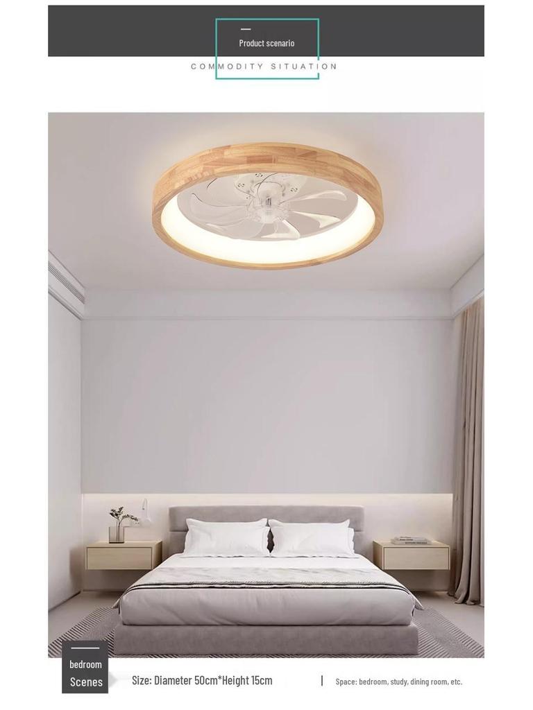 Japanese Solid Wood Ceiling Fan with Light - Variable Frequency for Bedroom, Living Room & Dining Room
