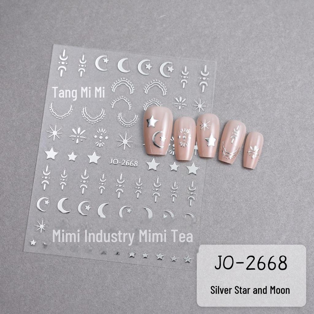 Gold & Silver Star and Moon Nail Art Stickers: Trendy Starburst Design