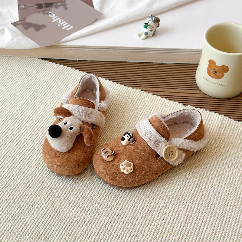 Girls' plush puppy doll Birkenstock cotton shoes, new winter style, plush-lined boys' warm shoes