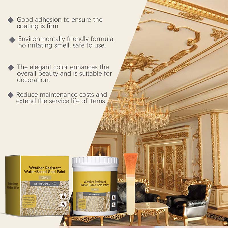 Weather Resistant Water-Based Metallic Gold Paint High Gloss UV Protection for Columns Railings Outdoor Furniture