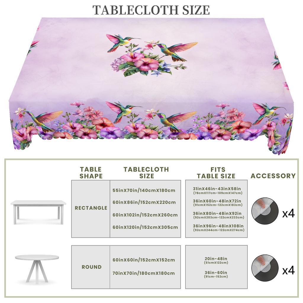 1 Stück Frühling Ostern Lila Blume und Vogel Druck Rechteckige Tischdecke, Kolibri, Blumenmuster Runde Tischdecke, Feiertagsparty Tischdecke,