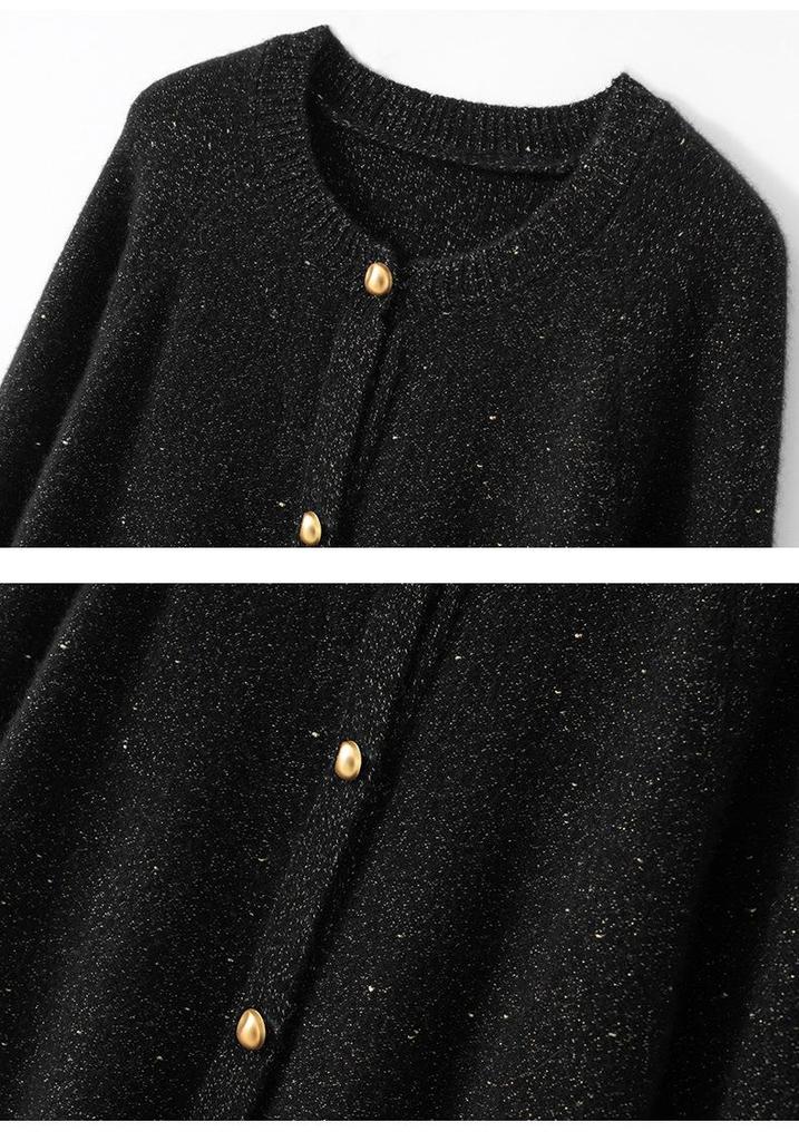 Women's Cashmere Cardigan: Thick, Round Neck, Raglan Sleeves, Versatile Knit for Autumn/Winter.