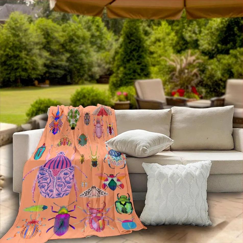 Colorful Insect Pattern Blanket Artistic Beetle Design Soft Fleece Throw Nature Theme Home Decor Gift Idea Boho Style Bedding