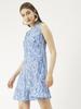 Moomaya Women  S Printed Short Dress, Sleeveless Frilled Hem Round Neck Mini