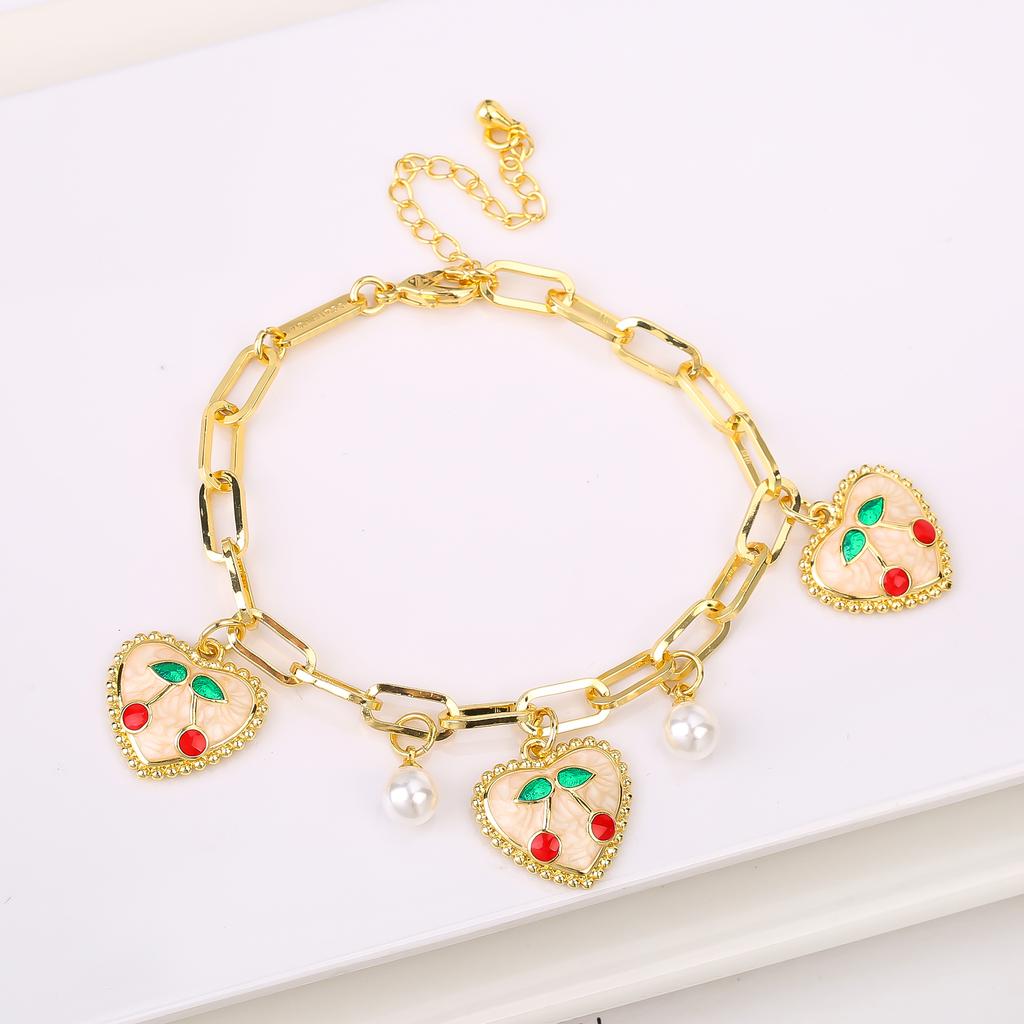 17 Colors Gold Plated Fruit Cherry Crystal Zirconia Adjustable Pearl Bracelet Luxury for Women Girls Casual Daily Party Jewelry