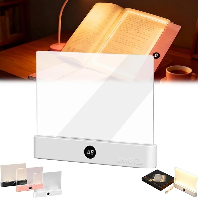 Rechargeable Flat Led Reading Book Light for Reading at Night Treasure Box Dimmable Panel Plate Lamp 3 Colors Timer Full Page Light Eye-Friendly Glow